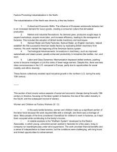 Factors of Northern Industrialization in 19th Century America