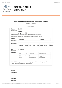 Methodologies for Inspection and Quality Control Course Syllabus