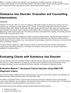 Substance Use Disorder: Evaluation and Counselling Interventions