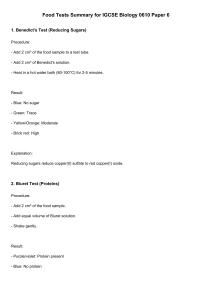 IGCSE Biology Food Tests Summary