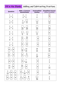 Fill in the Blanks: Adding and Subtracting Fractions Worksheet