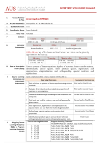 Linear Algebra MTH 221 Course Syllabus Fall 2026 AUS