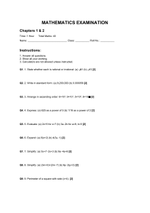 Mathematics Exam Chapters 1 & 2