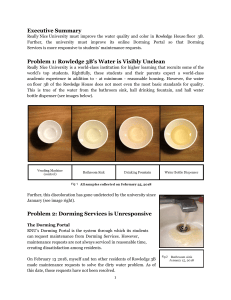 University Dorm Water Quality and Maintenance Proposal