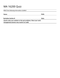 MA 16200 Quiz Cover - College Math Assessment