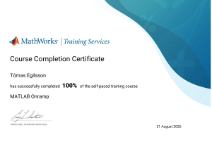 MATLAB Onramp Course Completion Certificate