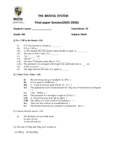 4th Grade Math Final Exam 2025-2026 Bristol System