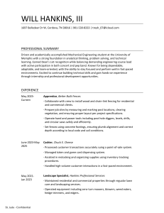 Will Hankins, III Resume - Mechanical Engineering Student