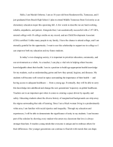 Mariah Osborne Scholarship Essay: Elementary Education Goals