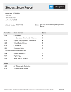 AP Student Score Report: Aashvi Das 2023-2025