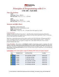 CSE 100 Syllabus: Principles of Programming with C++ Fall 2026