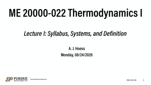 ME 20000-022 Thermodynamics I Syllabus & Lecture 1