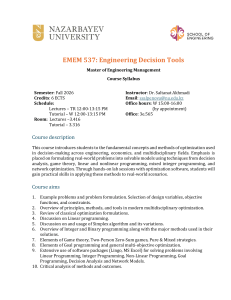 EMEM 537: Engineering Decision Tools Syllabus