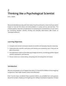 Thinking like a Psychological Scientist: Scientific Method in Psychology