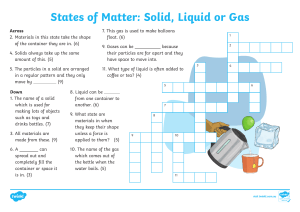 States of Matter Crossword: Solid, Liquid, Gas