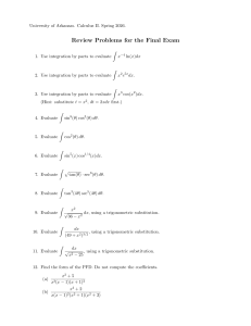 Calculus II Final Exam Review - University of Arkansas