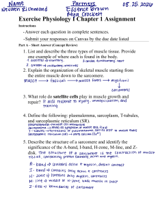 Exercise Physiology I Chapter 1 Assignment: Muscle Tissue & Sarcomere