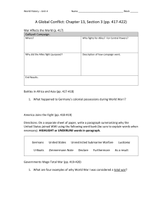 World History Unit 4 Worksheet: WWI Global Conflict