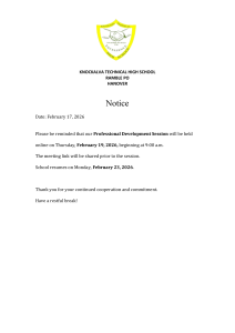 School Notice: Professional Development & Break