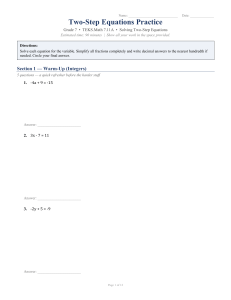 Two-Step Equations Practice Worksheet Grade 7