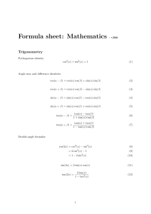 Mathematics Formula Sheet: Trigonometry & Integrals