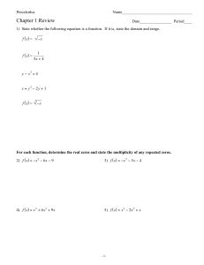Precalculus Chapter 1 Review Worksheet
