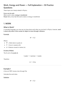Work, Energy & Power: Full Explanation + 50 Practice Questions
