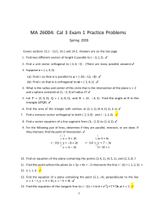 Calculus 3 Exam 1 Practice Problems