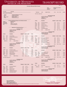 University of Minnesota Transcript: Samuel Mitchell's Academic Record