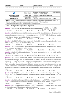 Calculus 1 Final Exam (Advanced Program) - University of Technology