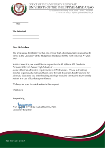 UP Mindanao Admissions Request Letter