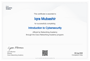 Cisco Introduction to Cybersecurity Certificate