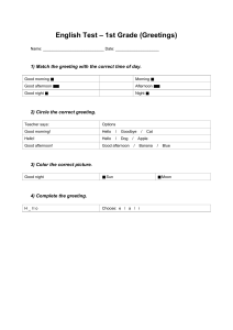 1st Grade English Test: Greetings Worksheet