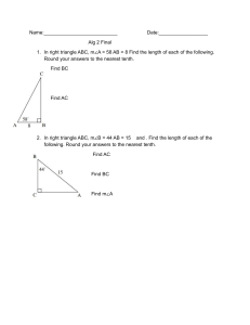 Alg 2 Final Exam: Right Triangles, Trig, Statistics