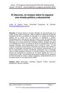 Discurso pol&iacute;tico y educacional en 'Ensayo sobre la Ceguera' de Saramago: An&aacute;lisis literario