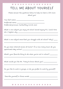 Student Self-Assessment Form: Tell Me About Yourself