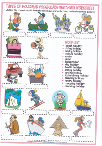 Types of Holidays Vocabulary Matching Worksheet
