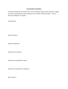 Concentration Calculations Worksheet: Water & Methanol