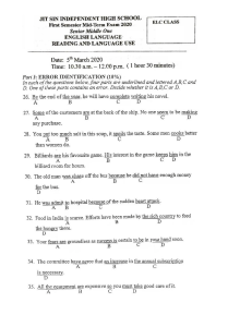 2020 High School English Mid-Term Exam: Error ID