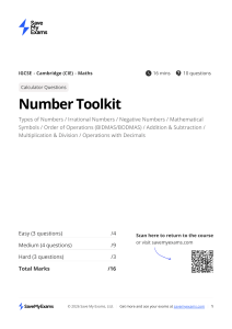 IGCSE Cambridge Maths Number Toolkit Practice Questions