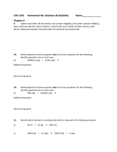 CHE 1341 Homework 4A: Solutions & Solubility