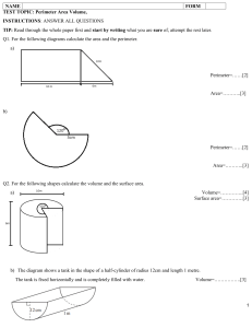 Math Test: Perimeter, Area, Volume