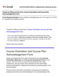 Course Orientation and Plan Acknowledgement Form