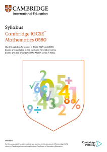 Cambridge IGCSE Mathematics 0580 Syllabus 2028-2030