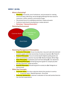 Week 1 Marketing Concepts: Definition, Environment, Philosophies