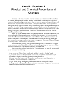 Chem 181 Experiment 4: Physical & Chemical Properties Lab