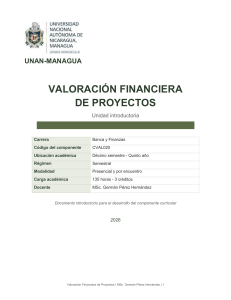 Valoraci&oacute;n Financiera de Proyectos - UNAN-Managua