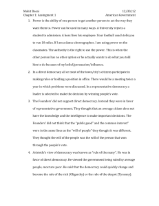 American Government Assignment: Power and Democracy