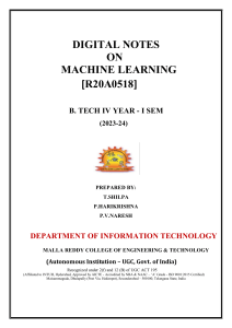 Digital Notes on Machine Learning [R20A0518]