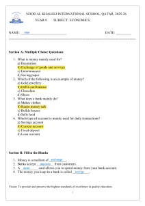 Year 9 Economics Worksheet: Money & Banks
